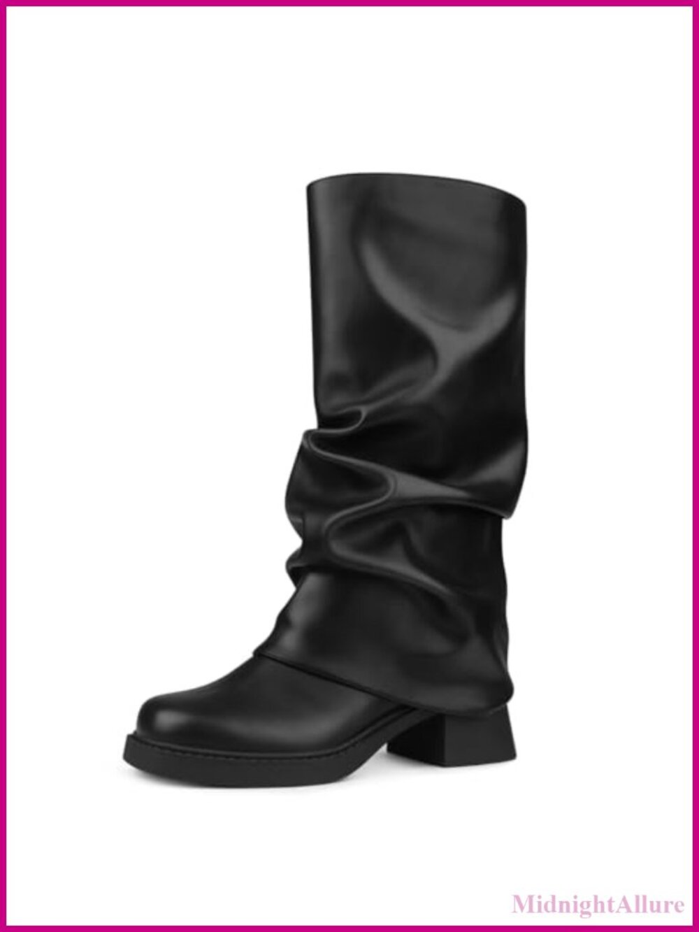 Women's Slouchy Fold Over Mid-Calf Boots Square Toe Low Heel Pull-On